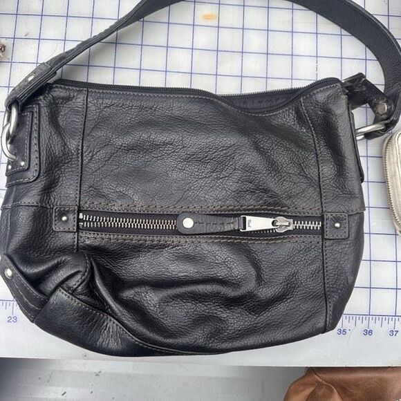 FOSSIL leather black shoulder bag tan brown retro vintage - Picture 1 of 3